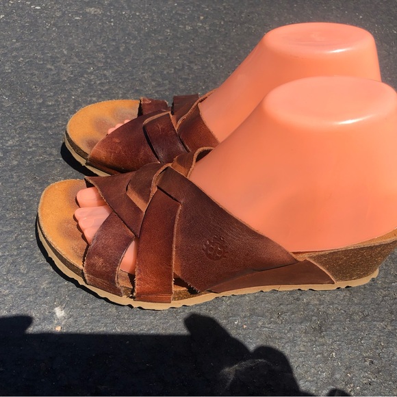 Yokono Women's  Brown Leather Cork Wedge Slip On  Crisscross Sandals Size 39/8.5 - Picture 5 of 14